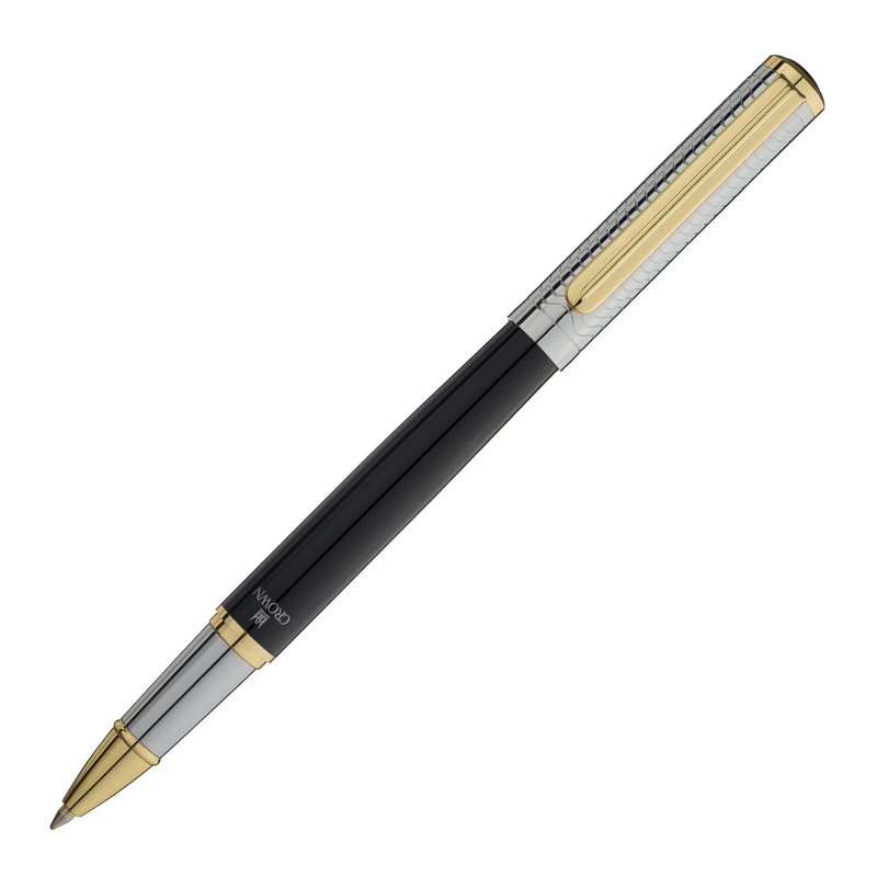 Caneta Crown Personalizada Metal Regent Roller Preta E Prata
