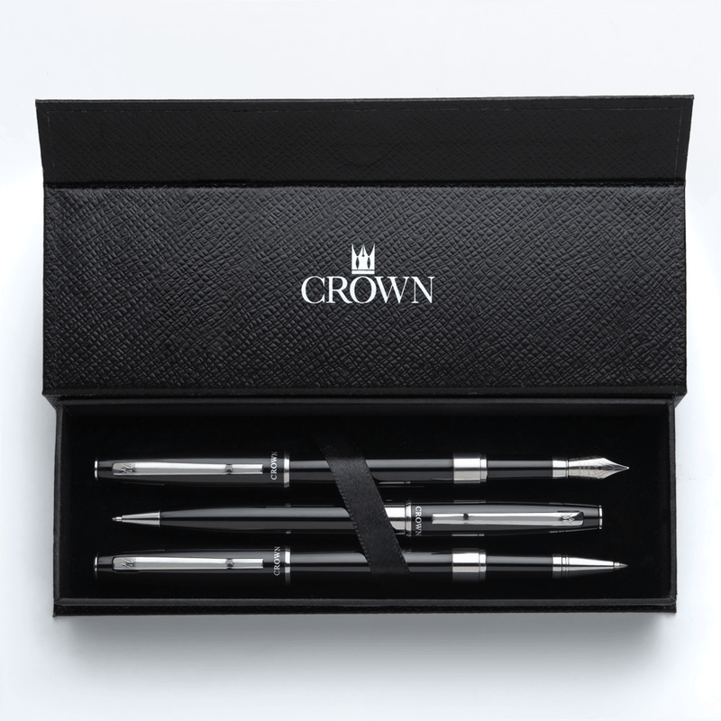 Kit Premium Crown Barcelona Esferográfica Roller e Tinteiro Preto