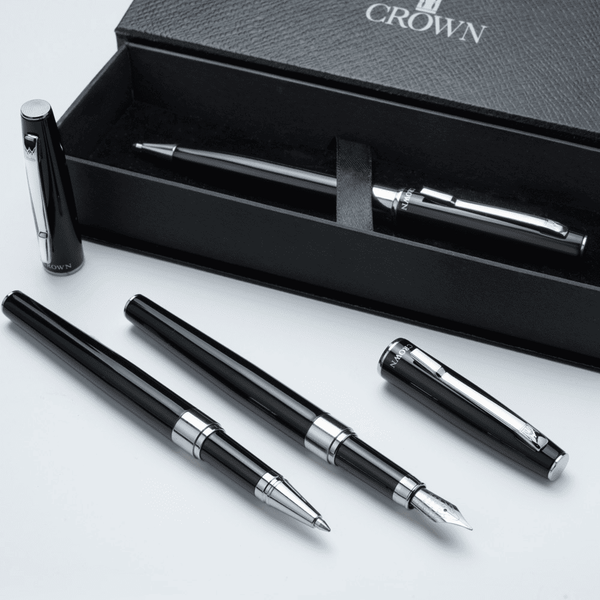 Kit Premium Crown Barcelona Esferográfica Roller e Tinteiro Preto