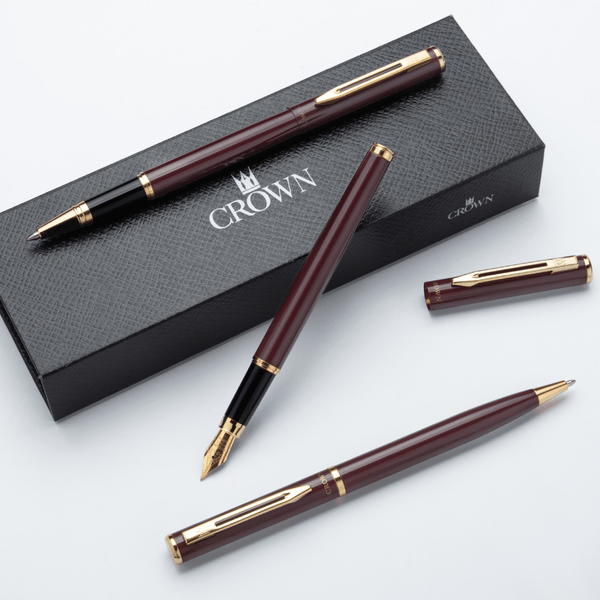 Kit Premium Crown Capricci Bordo | Esferográfica, Roller e Tinteiro