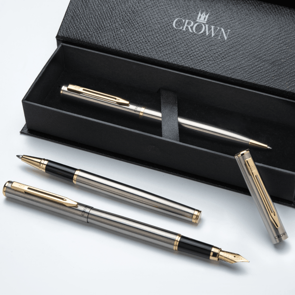 Kit Premium Crown Capricci Prata | Esferográfica, Roller e Tinteiro