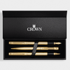 Kit Premium Crown Capricci Dourado | Esferográfica, Roller e Tinteiro