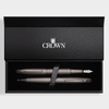Conjunto Caneta Crown Personalizada Metal Ebony Esferografica e Tinteiro Fumê