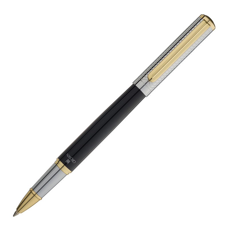 Caneta Crown Personalizada Metal Regent Roller Preta E Prata