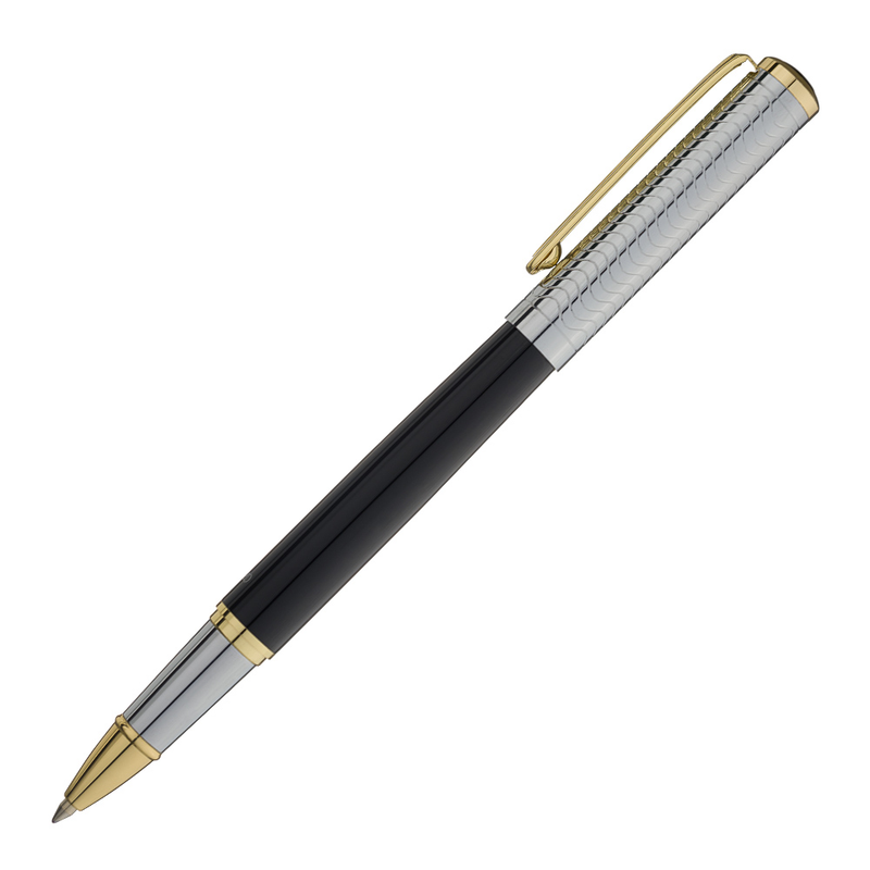 Caneta Crown Personalizada Metal Regent Roller Preta E Prata