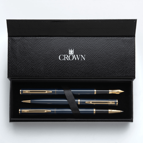 Kit Premium Crown Capricci Azul | Esferográfica, Roller e Tinteiro