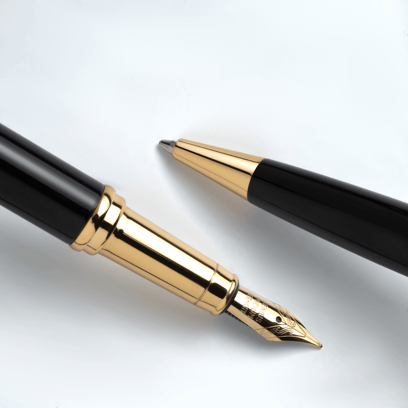 Conjunto Caneta Crown Personalizada Metal President Esferografica E Tinteiro Preto