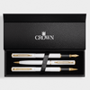 Kit Premium Crown Capricci Branco | Esferográfica, Roller e Tinteiro