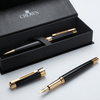 Conjunto Caneta Crown Personalizada Metal President Esferografica E Tinteiro Preto