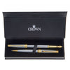 Conjunto Caneta Crown Personalizada Metal President Esferografica e Tinteiro Prata