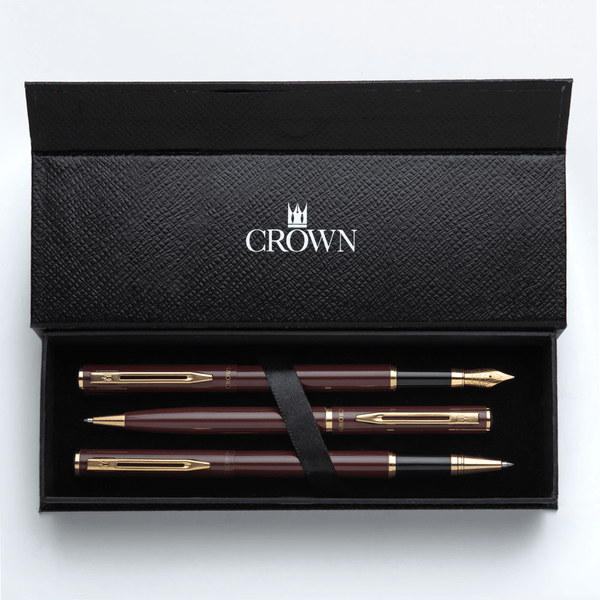 Kit Premium Crown Capricci Bordo | Esferográfica, Roller e Tinteiro